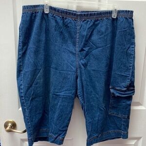 O womens Croft&barrow stretch casual solid blue denim cargo shorts 3X